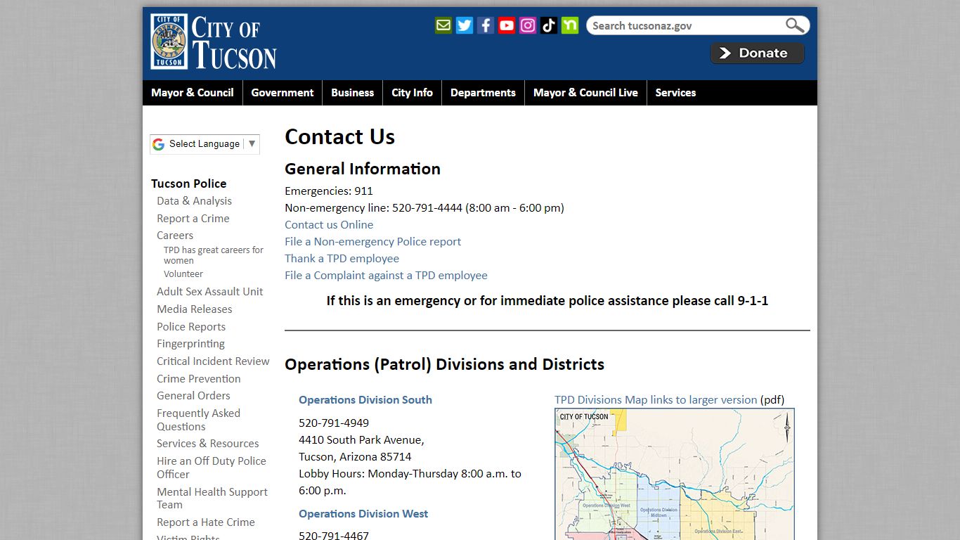 Contact Us | Official website of the City of Tucson - tucsonaz.gov